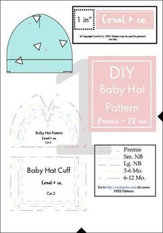 DIY Baby Hat Sewing Pattern and Tutorial in sizes Preemie - 12 Months. — Coral & Co.Coral & Co. Baby Hat Sewing Pattern, Hat Sewing, Hat Patterns To Sew, Baby Hat Patterns, Newborn Baby Hats, Beginner Sewing Projects Easy, Baby Sewing Patterns, Baby Hats Knitting, Baby Diy