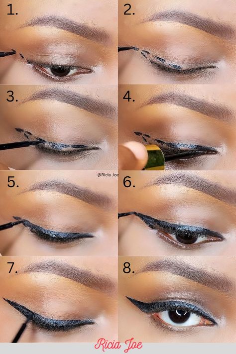 Easy eyeliner tutorial for beginners. Wing Eyeliner Tutorial For Beginners, How To Perfect Winged Eyeliner, Applying Eyeliner For Beginners, How To Draw With Eyeliner, Easy Wing Liner Eye Tutorial, Eyeliner Guide Tool, How To Draw Perfect Winged Eyeliner, How To Properly Apply Eyeliner, Liquid Liner For Beginners