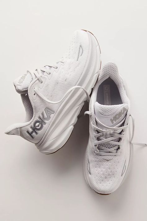 HOKA® Clifton 9 Sneakers | Free People Hoka Clifton 9 Outfit, Outfits With Hoka Shoes, Hoka Aesthetic, Hokas Outfit, White Hokas, Hoka Outfit, Hoka Shoes Woman, Vb Shoes, Hoka Sneakers