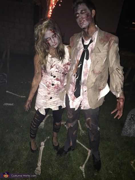 Zombie Diy, Zombie Couple, Zombie Couple Costume, Zombie Costumes, Matching Costume, Zombie Halloween Costumes, Zombie Prom, Something Scary, Scary Halloween Costume