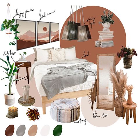 Guest Room Paint, Mood Board Bedroom, Modern Boho Living Room, Stile Boho Chic, Independent Study, Boho Style Bedroom, Bedroom Updates, Bookcase Decor, Office Guest Room