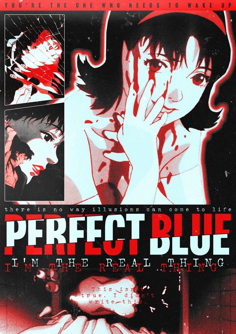 Perfect Blue Movie poster - this is part of my manga / anime series. You can find more on IG @victoriangel.work #anime #graphicdesign #manga #movieposters #perfectblue Perfect Blue Anime Poster, Graphic Poster Art Anime, Blue Anime Poster, Anime Horror Movie, Anime Posters Aesthetic, Perfect Blue Wallpaper, Perfect Blue Aesthetic, Aesthetic Anime Poster, Perfect Blue Poster