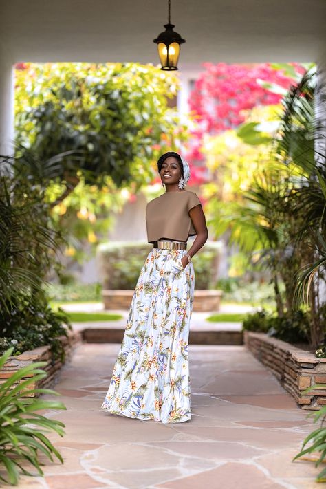 Printed Scarf + Crop Top + Printed High Waist Maxi Skirt Maxi Skirt And Cami Top, What Top To Wear With Maxi Skirt, Formal Maxi Skirt Outfit Wedding, Filipiniana Dress Modern Simple, Chiffon Skirt Outfit, Floral Maxi Skirt Outfit, Scarf Crop Top, Maxi Skirt Formal, Maxi Skirt High Waisted