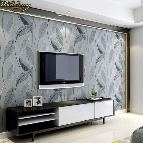 LCD wall panels ideas Modern Stairs Ideas, Blue Wallpaper Living Room, Tv Unit Design Modern Living Luxury, Grey Wallpaper Living Room, Wall Panels Ideas, Wallpaper Living Room Accent Wall, Wall Panel Ideas, Royal Play, Modern Wallpaper Living Room