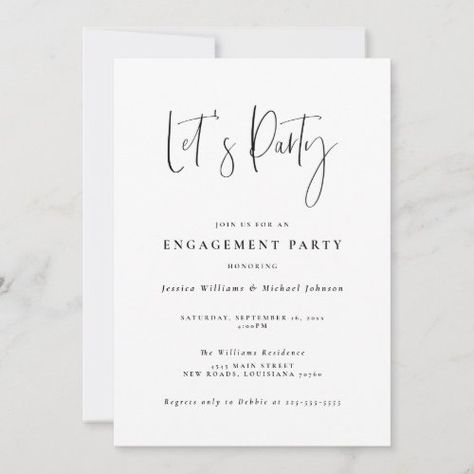 $2.92 | Minimal Typography Engagement Party #simple, trendy, minimal, modern, typography, black, white, engagement, rehearsal dinner, let's party Black And White Engagement Party, Simple Engagement Party, Minimalist Engagement Party, Outdoor Engagement Party, White Engagement Party, Engagement Party Cards, Engagement Party Planning, Elegant Engagement Party, Invitation Examples