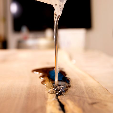 How To Fix Wood Holes & Cracks With Epoxy Resin In 4 Steps: Industrial Clear Wood Table With Resin, Epoxy Wood Table Diy How To Make, Sanding Epoxy Resin, How To Epoxy A Table Top, How To Use Epoxy Resin On Wood, Table Top Design Ideas, Epoxy Resin Table Ideas, Bar Top Epoxy, Epoxy Resin Projects