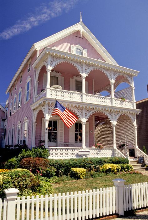 Cape May, New Jersey Country Living Magazine, Colourful Buildings, Pink House, The Fourth Of July, Beautiful Kitchen, Pink Houses, Blue Beach, Cape May, Living Magazine