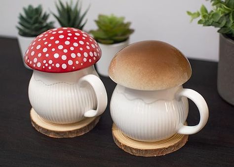 Mushroom Mug with Lid Stoneware Coffee Cup with Decorative Gift Box (Brown), Cottagecore Aesthetics Red Cottagecore Aesthetic, Cottagecore Aesthetic Decor, Fairy Kitchen, Red Cottagecore, Magical Kitchen, Cottagecore Kitchen, Mushroom Tea, Mushroom Coffee, Stuffed Mushroom Caps