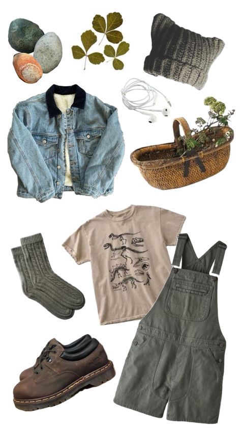 looking for cool plants and rocks while camping #outfitinspo #cottagecore #goblincore #artsy #outfit #ideas #style #styleinspo #unisex Nomad Outfit, Artsy Outfit Ideas, Piper Clothing, Goblincore Outfits, Goblincore Fashion, Cottagecore Goblincore, Masculine Outfits, Fashion For Girls, Artsy Outfit