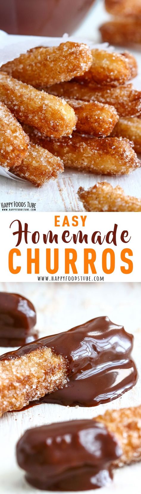 Have you ever tasted authentic Spanish churros? If not, put them on your bucket list or make these homemade churros to satisfy your sweet tooth cravings right away! How to make churros at home. #churros #spanish #dessert via @happyfoodstube Make Churros, Homemade Churros Recipe, Spanish Churros, Spanish Dessert, Homemade Churros, Weight Watcher Desserts, Churros Recipe, Diy Easy Recipes, Dessert Aux Fruits