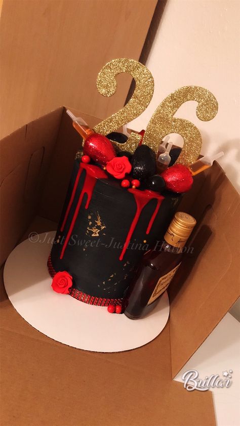 Red Black Gold Birthday Party Decoration For Man, Red And Black Hennessy Cake, Red And Black Drip Cake, Black Cake With Red Drip, Red And Black Mens Birthday Party, Red Black And Gold Cake Birthday For Men, Red Black Cake Birthday, Red And Black Birthday Theme Man, Red And Black Cakes Birthday