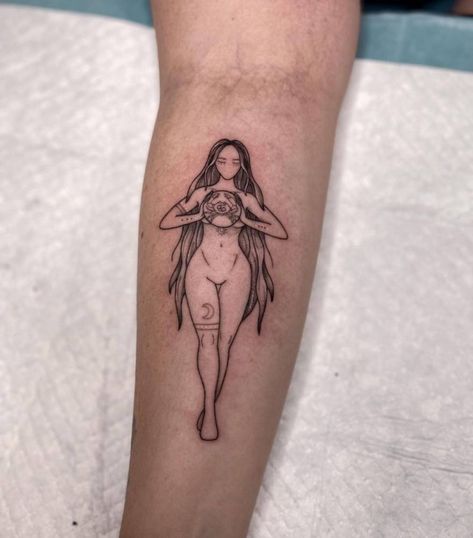 Women Goddess Tattoo, Cancerian Goddess Tattoo, Cancerian Woman Tattoo, Goddess Body Tattoo, Tattoo Of Woman Body Outline, Tattoos Of Women Goddesses, Female Goddess Tattoo, Capricorn Goddess Tattoo, Goddess Tattoo Ideas