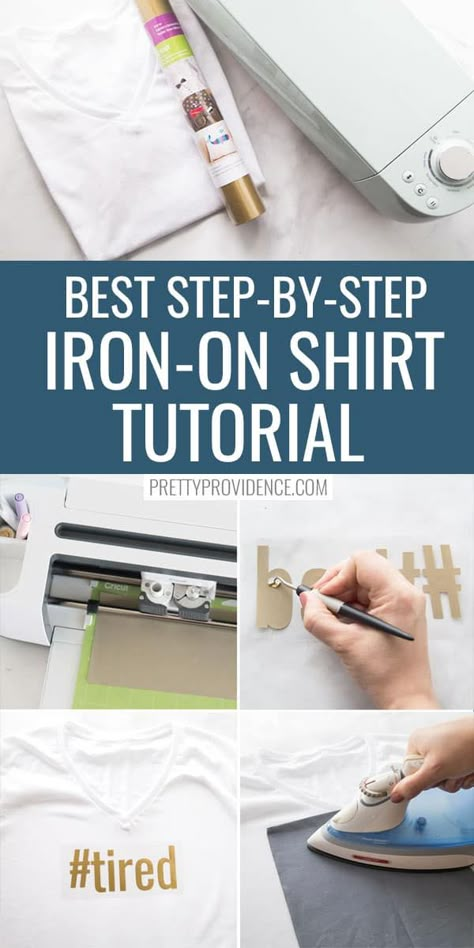 How to make shirts with iron on vinyl and a Cricut machine! This tutorial goes through every step, with photos and a video to help you! Perfect beginners Cricut project. You'll be a pro Cricut shirt maker after this! #cricutbeginners #beginnerscricut #ironon #irononvinyl #htv #irononshirt #cricutshirt #cricutshirtmaker #cricutmaker #cricutexploreair2 #cricutjoy #cricutproject #easycricut #cricuttutorial #htvtutorial #ironontutorial #makeashirt #makeshirts #tshirt #cricutcreated #cricutcrafts Cricut Clothing, Iron On Cricut, Cricut Iron On Vinyl, Clothing Projects, How To Use Cricut, Shirt Tutorial, Diy Techniques, Maker Project, Cricut Projects Beginner