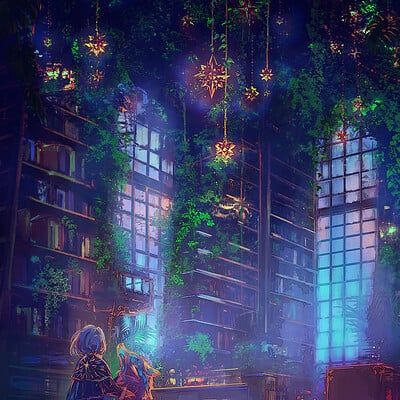 Yuumei Art, Magical Library, Local Library, Fantasy Places, Fantasy Art Landscapes, Fantasy Artwork, Fantasy Landscape, Scenery Wallpaper, Anime Background