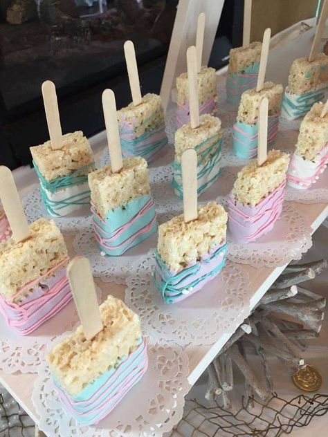 Two Sweet Birthday Party Snacks, Desserts For 1st Birthday Party, Pastel Party Snacks, 2 Sweet Birthday Party Dessert Tables, Sweet One Rice Krispies, Pastel Color Dessert Table, Mermaid Ideas Party, Unicorn Party Treats Ideas, Pastel Treats Desserts