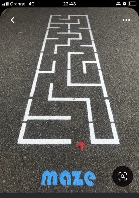 Chalk Maze Ideas, Sidewalk Hopscotch Ideas, Playground Sidewalk Ideas, Sidewalk Activity Path, Playground Games Painted, Sidewalk Games For Kids, Sensory Sidewalk Chalk Path, Chalk Maze For Kids, Chalk Obstacle Course Sidewalk