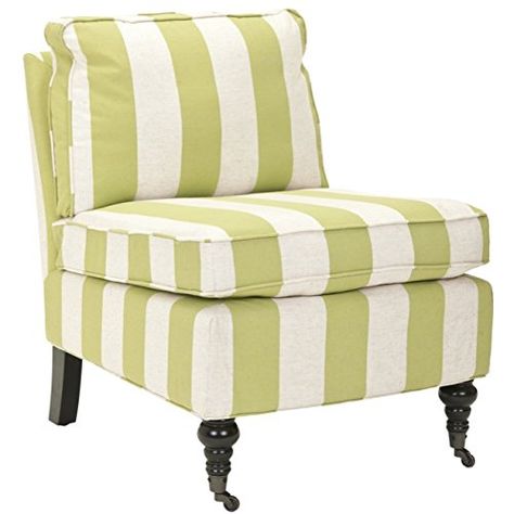 Safavieh Mercer Collection Ally Green and White Striped Club Chair Chic Loft, Living Room Loft, Oak Panels, Loft Living, Upholstered Side Chair, Linen Upholstery, Green Chair, Club Chair, Outlet Store