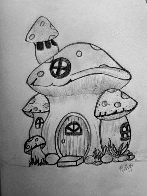 Mashrooms Drawing Ideas Easy, Mashrooms Drawing Indie Easy, Mushroom Drawing, Indie Drawings, Drawing Sketchbook, Mushroom House, Sketchbook Art Journal, Easy Drawings Sketches, 수채화 그림