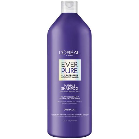 PRICES MAY VARY. Toning Purple Shampoo: Maintain your perfect blonde with this shampoo that hydrates and neutralizes brassy yellow and orange tones in blonde, bleached, highlighted and silver hair Hydrating Formula: This moisturizing shampoo is infused with Hibiscus and Purple Dye to tone brassy hair and leave it deeply moisturized; Vegan, sulfate free, paraben free with no harsh salts The Ever Collection: With our shampoos, conditioners, and hair treatments you can have a sulfate free hair care Brown Highlighted Hair, Purple Shampoo For Blondes, Purple Conditioner, Brassy Hair, Purple Shampoo And Conditioner, Highlighted Hair, Beautiful Blonde Hair, Hair Care Regimen, Toning Shampoo