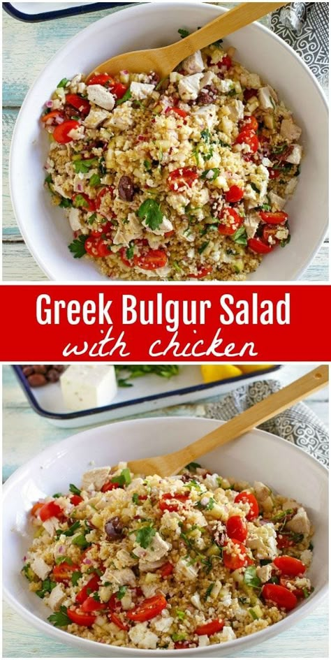 Bulgar Recipes, Bulgur Wheat Recipes, Bulgur Recipes, Chicken Greek, Unique Salad, Rotisserie Chicken Breast, Bulgur Salad, Salad With Chicken, Wheat Recipes