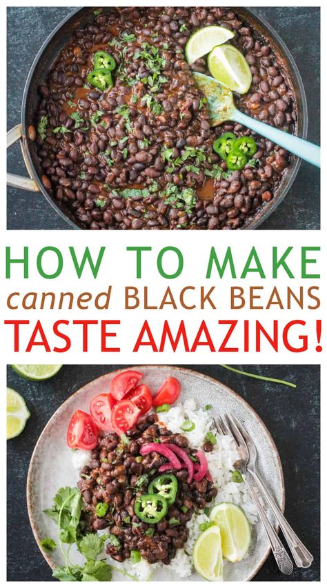 These Spicy Seasoned Black Beans are the perfect addition to a variety of meals. They make a quick and easy side dish or can be added to soups, salads, bowls, or any of your Tex-Mex favorites for a hearty, flavorful dinner. Using pantry staples, they're ready in just 20 minutes! Flavorful Black Beans, Easy Black Bean Side Dishes, Black Beans For Nachos, Cajun Black Beans, How To Season Canned Black Beans, Basque Beans Recipe, Black Beans Mexican Style, Black Bean Seasoning Recipes, Seasoning Black Beans