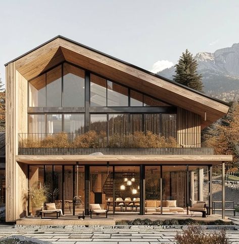 House Inside Mountain, Nordic Home Exterior, Modern Chalet Exterior, Nordic House Exterior, Modern Chalet Architecture, Modern Nordic House, Scandinavian House Exterior, Modern Scandinavian House, Chalet Architecture