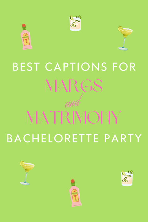 Planning a bachelorette party with margaritas and matrimony as the theme? Whether you're at a beachside fiesta or a chic rooftop soirée, your Instagram feed is going to need captions that match the fun, love-filled vibes of the celebration. Here are 11 playful and punny best captions for "Margs and Matrimony" bachelorette party that will spice up your posts and help you savor the memories, one margarita at a time! Margarita And Matrimony Bachelorette, Margs And Matrimony Bachelorette Themes, Margaritas And Matrimony Bachelorette, Funny Bachelorette Themes, Margs & Matrimony, Fun Bachelorette Party Themes, Bachelorette Quotes, Margaritas And Matrimony, Planning A Bachelorette Party