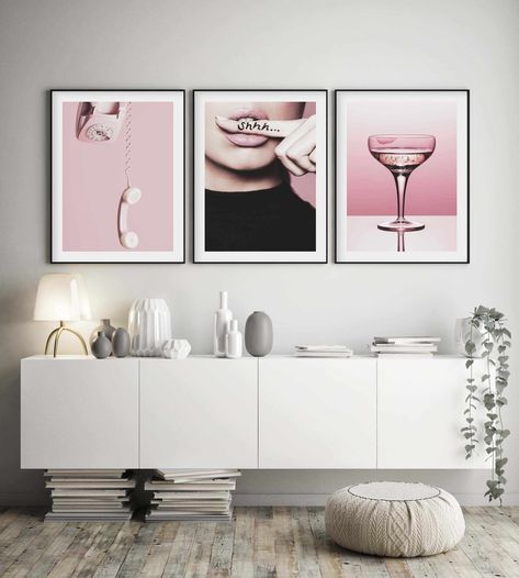 Apartment Fever, Silence Art, Pink Wall Art Prints, Champagne Art, Pink Telephone, Cover Of Vogue, Designer Wall Art, Black Bedroom Decor, Bedroom Frames