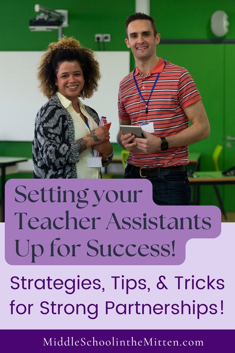 Perfect for special education teachers, this post explores quick tips and strategies for setting teacher assistants, parapros, and instructional assistants up for a great year! Making job expectations and duties known through a TA Manual, establishing clear communication, desk ideas to give them space, and ways to show appreciation - this blog post covers it all! Teacher Assistant Duties, Ways To Show Appreciation, Writing Interventions, Educational Assistant, Lead Teacher, I Am So Lucky, Classroom Culture, Teaching Special Education, Teachers Aide