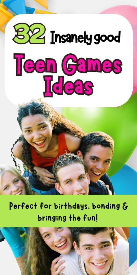 Discover these 32 fun and exciting teen games ideas to play at a teenager's birthday party and to bond with friends. These are the high energy group party games that are brilliant entertainment if you are hosting an event and need reliable party games that teens love to play. Hosting occasion, party planning, party games for teens, indoor games, outdoor games, ice-breaker games, exciting game ideas to make sure the party is unforgettable and an amazing experience for your teen son or daughter Party Games All Ages, Birthday Party Teen Games, Party Games For All Ages Indoor, Fun Games To Play At A Sweet 16, Fun Teenage Birthday Party Ideas, Games To Play At A Sweet 16 Party, Sweet 16 Game Ideas Activities, Fun Things To Do At A Sweet 16 Party, Sweet Sixteen Games Activities