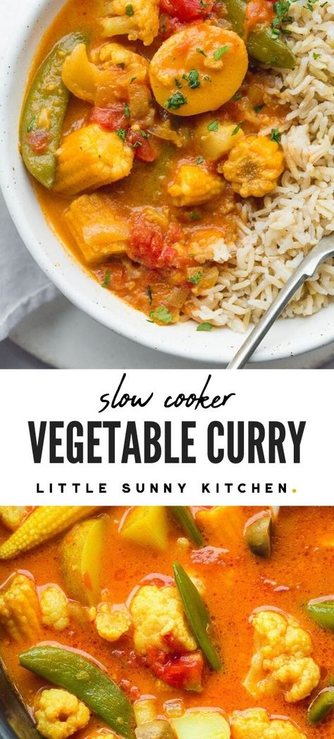 Slow Cooker Veg Curry Recipes, Slow Cooker Veggie Curry, Slow Cook Vegetables, Slow Cooker Meal Vegetarian, Slow Cooker Tofu Curry, Crock Pot Curry Vegetarian, Vegetarian Curry Recipes Slow Cooker, Slow Cooker Potato Curry, Veg Slow Cooker Recipes