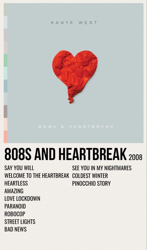 808s And Heartbreak Kanye West, Heartless Kanye West Poster, Minimal Album Cover Posters Kanye West, Kanye West Polaroid Poster, Kanye Album Cover Poster, Kanye Music Poster, Kayne West Album Cover, Album Cover With Songs, Yebbas Heartbreak Album Cover