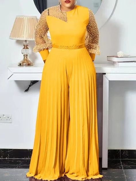 5xl Fall Outfits Women Pink Fashion Plus Size Jumpsuit Slim Pleated Long Sleeve Rompers Elegant Clothes - AliExpress Oversized Jumpsuit, Mode Rose, Yellow Jumpsuit, Yellow Romper, Pleated Jumpsuit, Denim Fashion Women, Jumpsuit Elegant, Jumpsuit Pattern, Pink Rompers