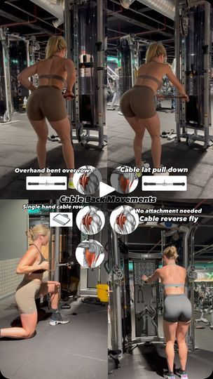 17K views · 2.3K reactions | 4 different cable back exercises, the muscles targeted and the attachments used 💪🏼🤗 

You can do all 4 exercises together for a full cable back workout, or use whichever ones you like the look of in your other workouts ❤️ 

- overhand cable row, the overhand being more upper back focused rather than lats, although lats are used in both underhand and overhand grips 
- cable lat pushdown, targeting mainly the lats as long as you keep your arms straight and don’t bend them into a Tricep movement 
- single arm row, good for the whole back singular sided 
- cable reverse flys, I particularly like these for the mid and lower traps 

10-12 reps 3 sets of exercises each movement 

Hope this helps 🥰

#upperbody #uppderbodyexercises #upperbodyworkout #backday #backwo Cable Back Exercises, Cable Back Workout, Lat Pushdown, Back Cable Workout, Single Arm Row, Cable Row, Back Day, Back Exercises, Back Workout