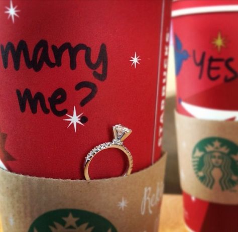 Because the most defining moment in our relationship happened at Starbucks. My favorite memory..the first "I love you" and our first meaningful kiss. ❤ Coffee Proposal, Christmas Engagement Proposal, Starbucks Wedding, Romantic Stuff, Proposal Pictures, Carmel Weddings, Yes Man, Perfect Proposal, Fancy Wedding Dresses