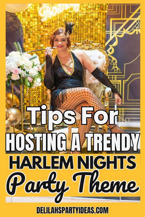 Get ready to party like it's the Roaring Twenties with our Harlem Nights themed party ideas! Whether you're planning a birthday bash or just a fun night with friends, we've got budget-friendly tips to help you create an unforgettable event. From DIY decorations to stylish outfits, your guests will be impressed without you spending a fortune. Harlem Nights Theme Party Food, Harlem Knights Themed Party, Cotton Club Theme Party, Harlem Nights Theme Party Decorations, Harlem Nights Theme Party Outfit, Harlem Nights Costumes, Harlem Nights Attire, Harlem Nights Outfits, Harlem Nights Theme Party