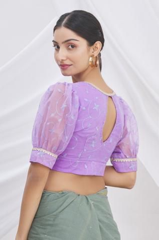 Shop for Arihant Rai Sinha Purple Organza Embroidered Saree Blouse for Women Online at Aza Fashions Orgenza Saari Blouse Design Full Sleeve, Blouse With Organza Sleeves, Organza Embroidery Blouse, Baloon Sleeves Blouse Designs, Baloon Sleeves Net Blouse, Organza Blouses Designs, Blouse Design Organza Saree, Baloon Sleeves For Blouse Saree, Organza Blouse Designs Latest For Saree