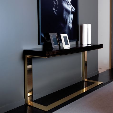 Black And Gold Console Table, Console Table Decorating Entryway Luxury, Modern Console Table Luxury Furniture, Bedroom Console Table, Stone Room, Designer Console Table, Unique Console Table, Brass Console, Luxury Console Table