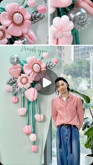 Kean Wang on Instagram: "Bougainvillea tutorial!🎈💐 #tutorial #balloon #balloondecor #balloondecoration #balloonart #balloonartist #balloonbouquet #balloonstylist #balloonarch #ballooncolumns #balloon" Balloon Shapes Diy, Birthday Balloon Display, Balloon Flowers Diy Tutorials, Flower And Balloon Backdrop, Balloon Bouquet Ideas, Flower Balloons Diy, Ballon Diy, Balloon Decorations Diy Tutorials, Balloon Flower Decorations