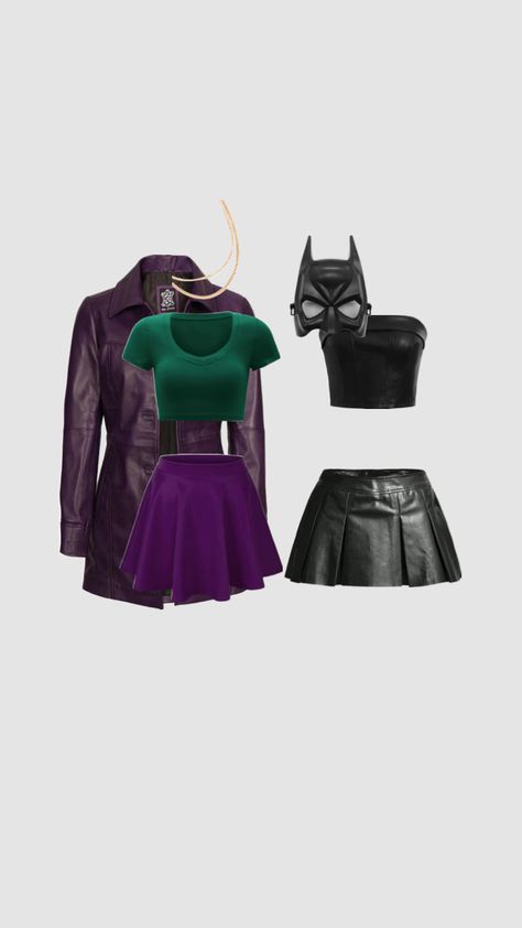 #joker#batman Joker Inspo Outfit, Cute Joker Halloween Costumes, Halloween Costumes Dc Women, Diy Baddie Halloween Costumes, Batman Joker And Harley Quinn Costume, Batman And The Joker Costumes, Batman Group Costumes, Joker Duo Costumes, Joker Costume Girl Outfit