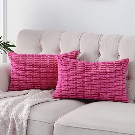 Hot Pink Throw Pillows, Striped Couch, Pink Pillow Covers, Couch Pillow Covers, Modern Farmhouse Home Decor, Pink Throws, Pink Throw Pillows, Sofa Pillow Covers, Pink Cushions