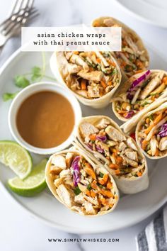 Peanut Chicken Wraps, Asian Chicken Wraps, Peanut Sauce Chicken, Thai Peanut Sauce, Chicken Lunch, Thai Peanut, Sauce Chicken, Peanut Chicken, Asian Chicken