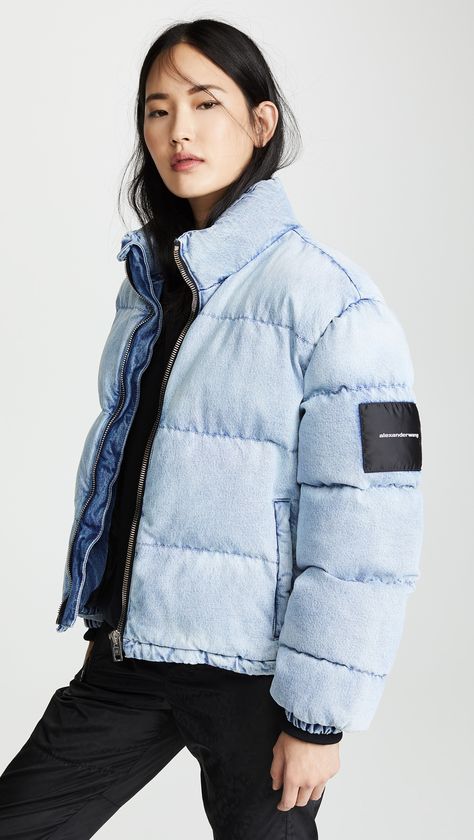 Denim x Alexander Wang Puffer Jacket Pink Chanel Bag, Alexander Wang Denim, Alexander Wang Jeans, Quilted Denim, Midi Dress Pink, Embellished Midi Dress, Kim Kardashian Red Carpet, Kendall Jenner Outfits, Pink Chanel