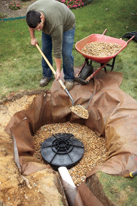 Diverting roof runoff properly makes for a less slippery yard and walkway Backyard Drainage, Landscape Drainage, Yard Drainage, French Drain, Drainage Solutions, Yard Project, Dry Well, Landscape Fabric, House Landscape