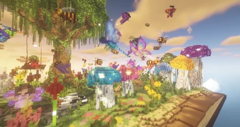 Flower Biome Minecraft, Minecraft Theme Builds, Fairy Statue Minecraft, Minecraft Fairy Portal, Fairy Tale Minecraft Builds, Minecraft Faeriecore, Minecraft Fairytale Village, Minecraft Pixie Hollow, Fairy Land Minecraft