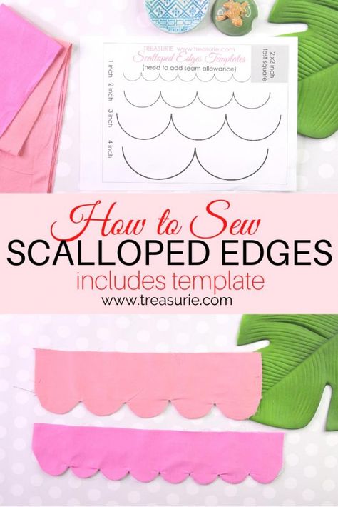 SCALLOPED EDGES - Sewing Tutorial with Template | TREASURIE How To Sew Scalloped Edges, How To Sew A Scalloped Hem, Scallop Pattern Template, Scalloped Edge Template, Quilting Shortcuts, Scallop Edge Quilt, Pattern Alterations, Scalloped Quilt, Sewing Hems