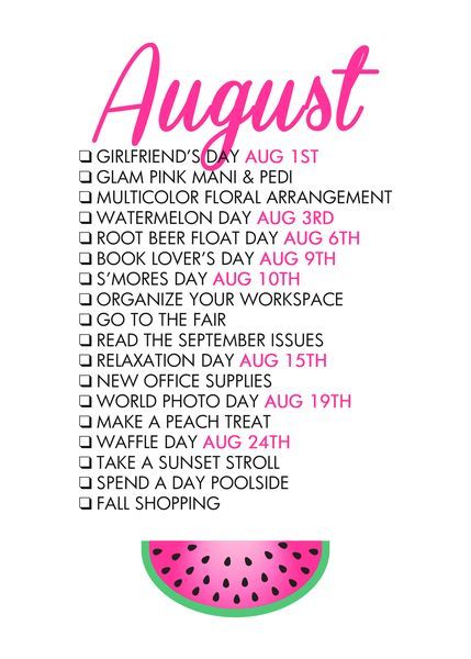 Seasonal Living List, August Ideas, Journal August, Monthly Celebration, Watermelon Day, August Challenge, Monthly Activities, Seasonal Living, Life List