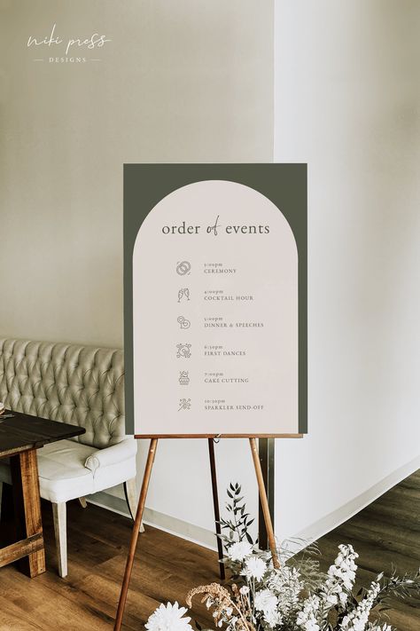 Wedding Program Sign Diy, Wedding Program Signs, Order If Events Wedding Sign, Wedding Welcome Sign Itinerary, Signage List For Wedding, Wedding Signs Order Of Events, Canva Wedding Program, Wedding Timeline Signs, Wedding Day Schedule Sign