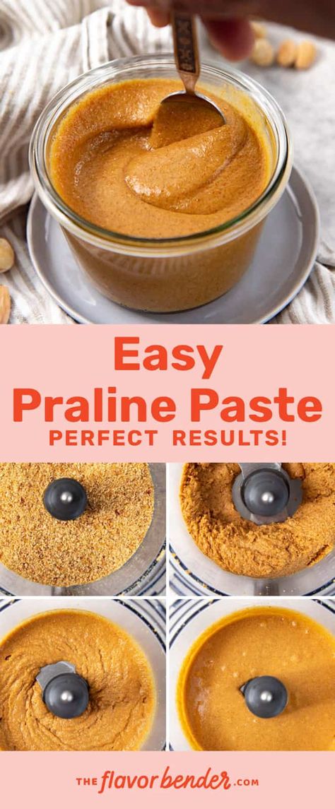 Step by step recipe to make delicious praline paste! This easy praline paste recipe is incredibly versatile and adaptable. You could make either hazelnut praline paste or almond praline paste with this recipe. Or use a mix of both, or a different type of nut altogether. And I show you how to achieve the texture and flavor of your liking too! #TheFlavorBender #PralinePaste #Praline #NutSpreads #EasyPralinePaste Hazelnut Paste Recipes, Walnut Pralines Recipe, Almond Praline Recipe, Cashew Praline Recipe, Hazelnut Praline Paste, Recipes Using Hazelnut Butter, Hazelnut Praline Recipe, Creamy Pralines Recipe, Praline Paste Recipe