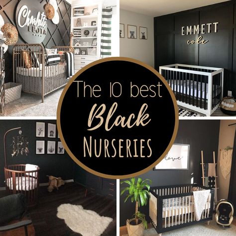 The top 10 black nursery ideas. Nurseries with black walls. Gender neutral black modern nurseries #nurserydecor #nurseryideas #babynursery #bohonursery Black Crib Nursery, Organization Nursery, Dark Nursery, Nursery Ideas Boy, Black Crib, Nursery Accent Wall, Black Nursery, Black Accent Walls, Nursery Trends